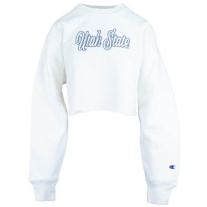 Women's champion utah state embroidered stich white crop crew sweatshirt
